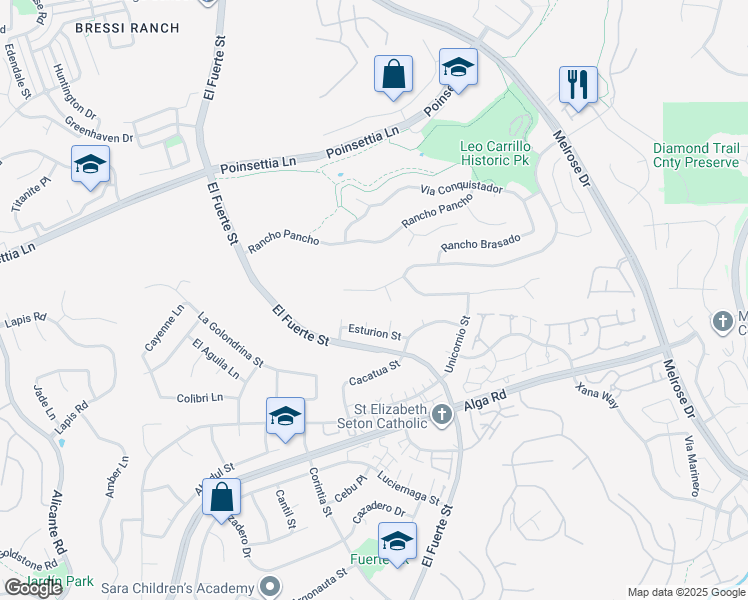 map of restaurants, bars, coffee shops, grocery stores, and more near 2829 Carrillo Way in Carlsbad