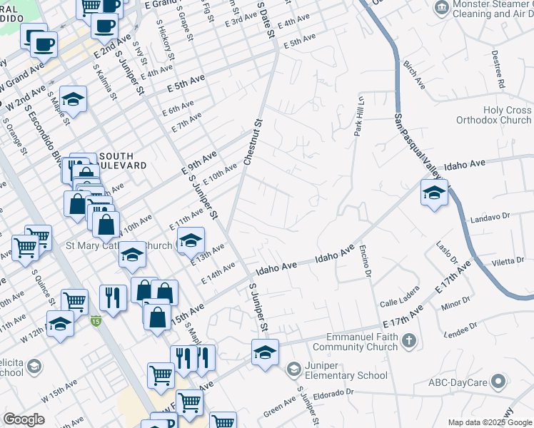 map of restaurants, bars, coffee shops, grocery stores, and more near 540 Pine Tree Place in Escondido