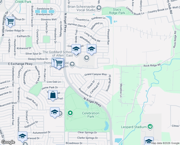map of restaurants, bars, coffee shops, grocery stores, and more near 1713 Grand Canyon Way in Allen