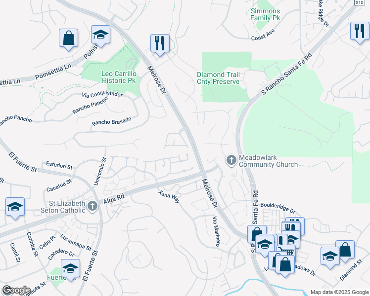 map of restaurants, bars, coffee shops, grocery stores, and more near 3090 Via Maximo in Carlsbad