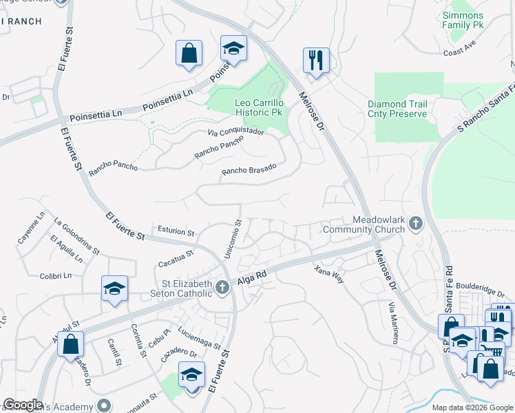 map of restaurants, bars, coffee shops, grocery stores, and more near 2923 Rancho Cortes in Carlsbad