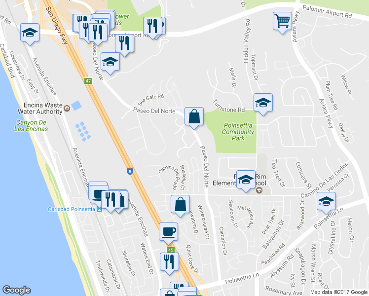 map of restaurants, bars, coffee shops, grocery stores, and more near 901 Caminito Madrigal in Carlsbad