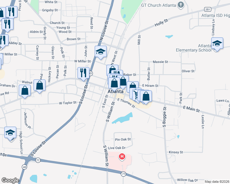 map of restaurants, bars, coffee shops, grocery stores, and more near in Atlanta