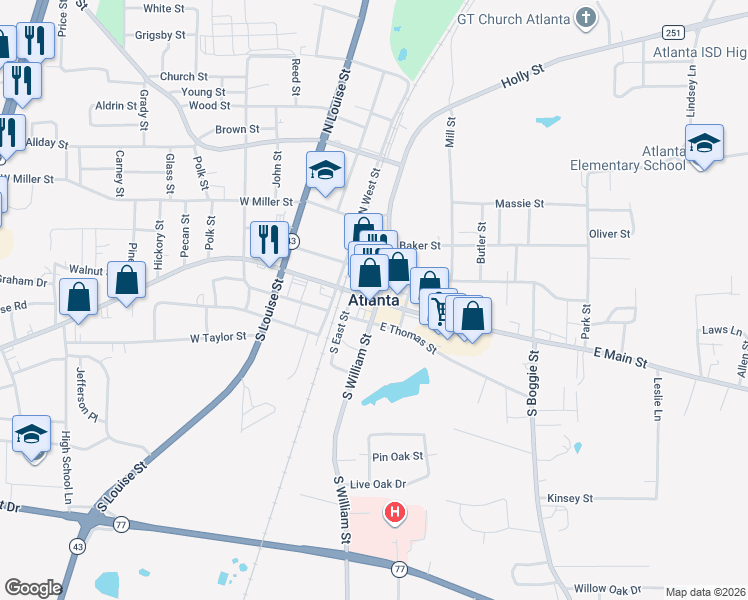 map of restaurants, bars, coffee shops, grocery stores, and more near in Atlanta
