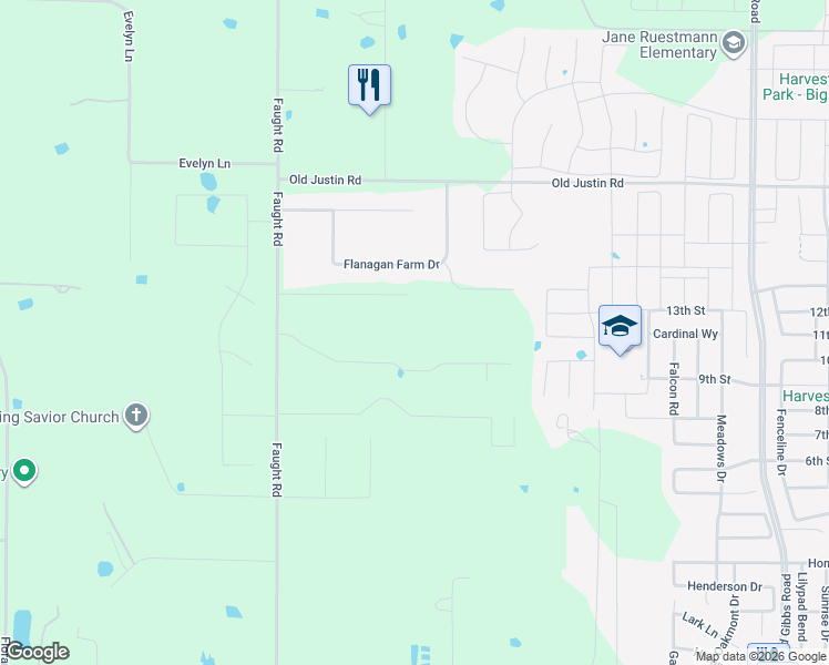 map of restaurants, bars, coffee shops, grocery stores, and more near 7331 Faught Road in Argyle