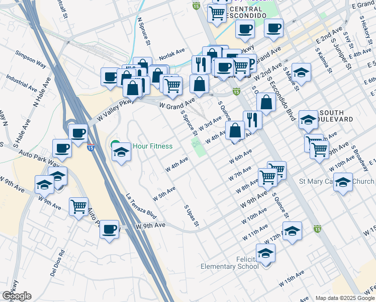 map of restaurants, bars, coffee shops, grocery stores, and more near 402 South Tulip Street in Escondido