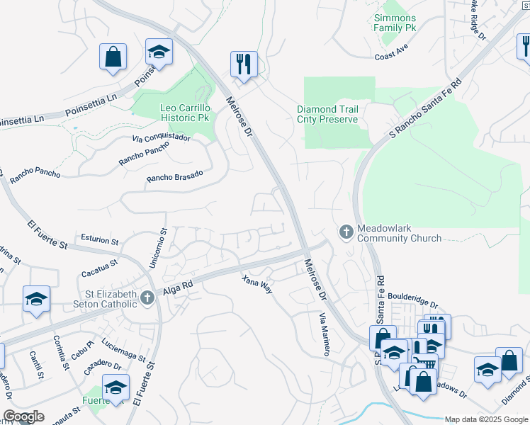 map of restaurants, bars, coffee shops, grocery stores, and more near 6476 Corte La Luz in Carlsbad