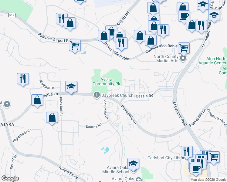 map of restaurants, bars, coffee shops, grocery stores, and more near 6467 Alexandri Circle in Carlsbad