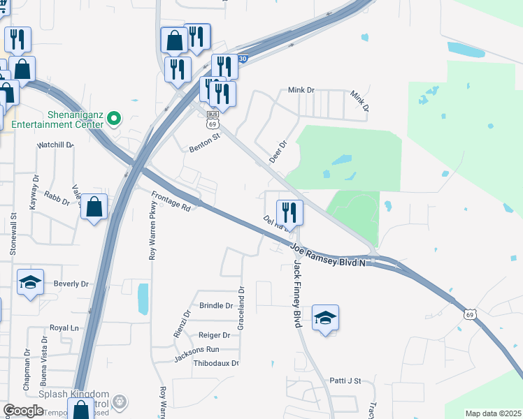 map of restaurants, bars, coffee shops, grocery stores, and more near 50008 Zora Drive in Greenville