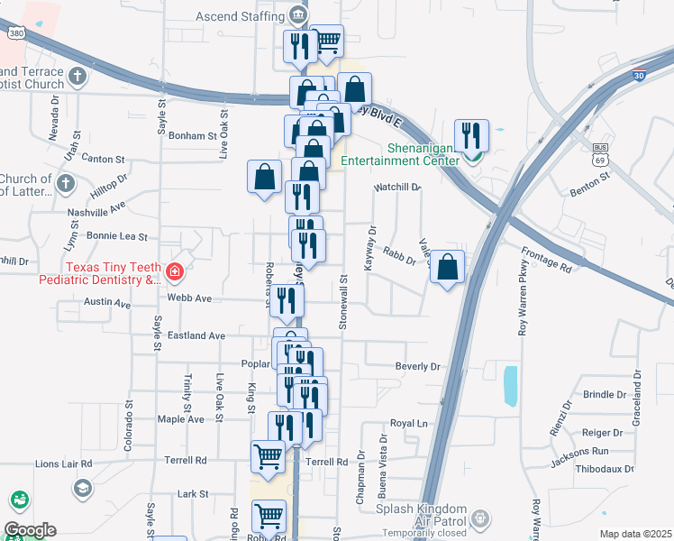 map of restaurants, bars, coffee shops, grocery stores, and more near 5502 Stonewall Street in Greenville