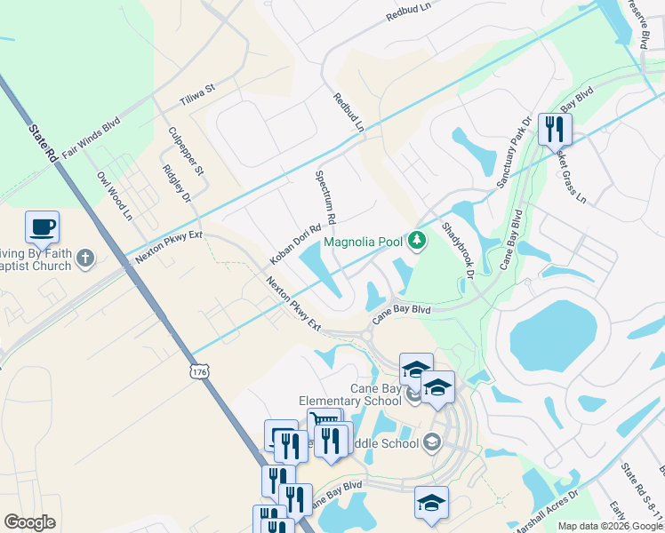 map of restaurants, bars, coffee shops, grocery stores, and more near 422 Spectrum Road in Summerville