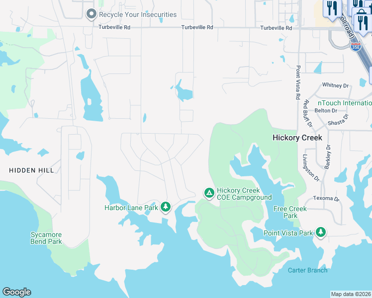 map of restaurants, bars, coffee shops, grocery stores, and more near 407 Hilltop Lane in Hickory Creek