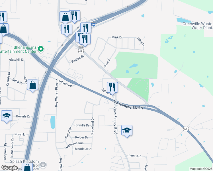 map of restaurants, bars, coffee shops, grocery stores, and more near 50008 Zora Drive in Greenville