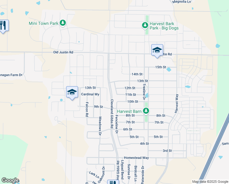 map of restaurants, bars, coffee shops, grocery stores, and more near 1109 Seedling Lane in Argyle