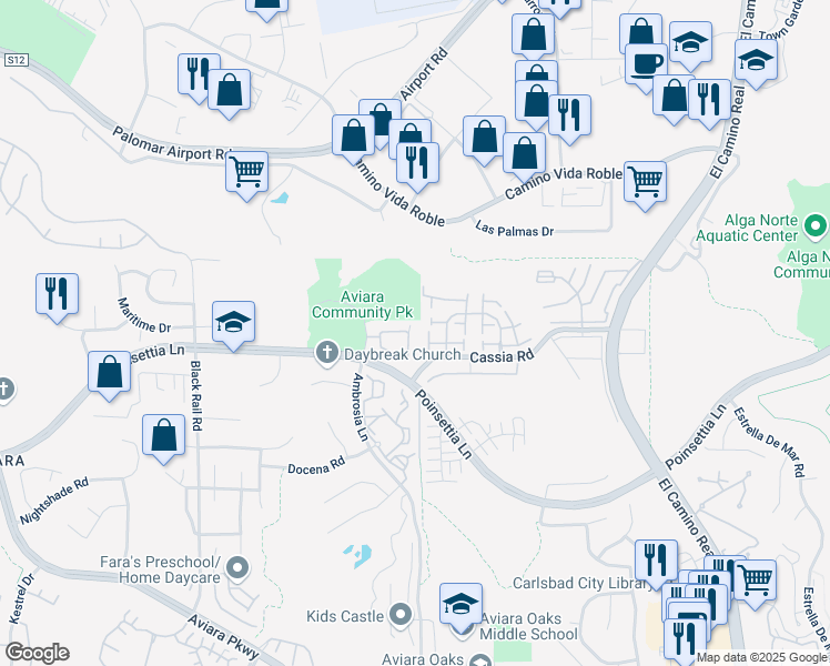 map of restaurants, bars, coffee shops, grocery stores, and more near 6407 Alexandri Circle in Carlsbad