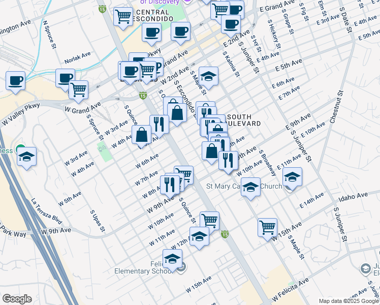 map of restaurants, bars, coffee shops, grocery stores, and more near 428 West 7th Avenue in Escondido