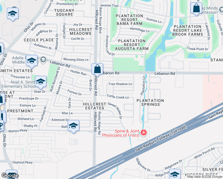 map of restaurants, bars, coffee shops, grocery stores, and more near 4213 Trailridge Drive in Frisco