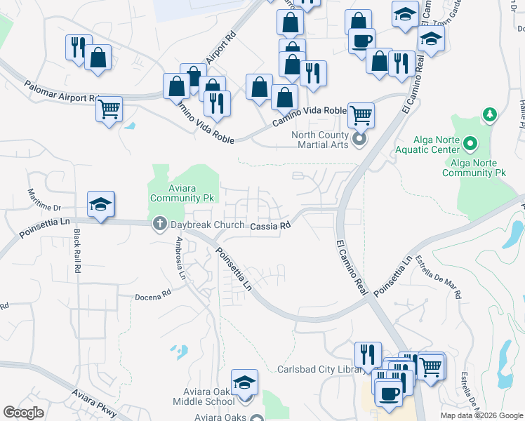 map of restaurants, bars, coffee shops, grocery stores, and more near 1761 Vesper Lane in Carlsbad