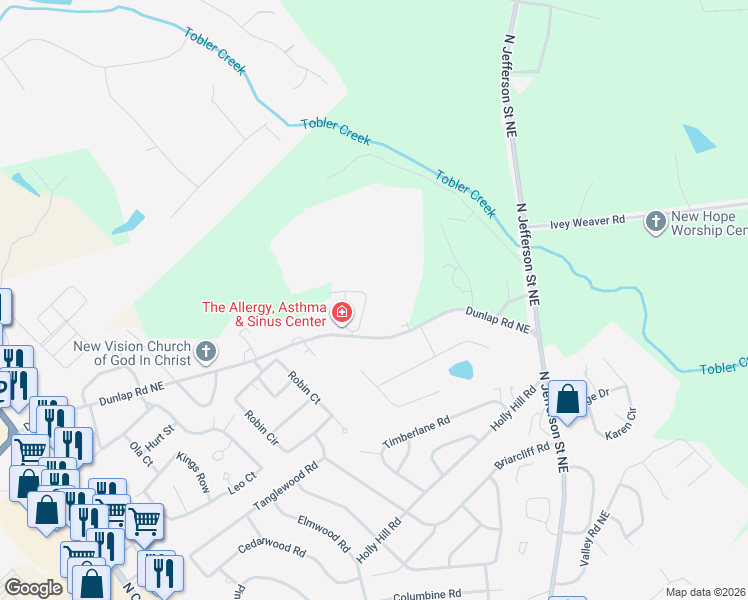 map of restaurants, bars, coffee shops, grocery stores, and more near 160 Meadow Ridge Circle in Milledgeville