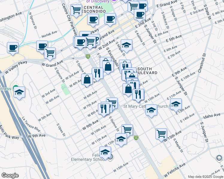 map of restaurants, bars, coffee shops, grocery stores, and more near 446 West 7th Avenue in Escondido