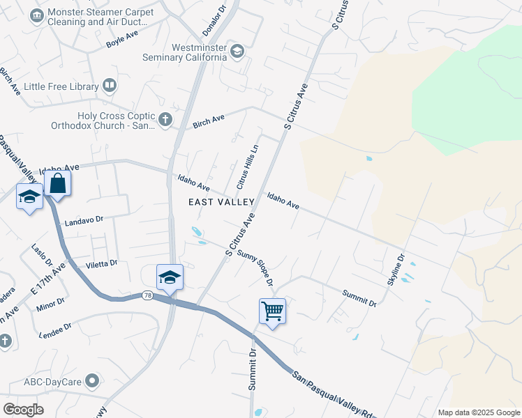 map of restaurants, bars, coffee shops, grocery stores, and more near 1700 South Citrus Avenue in Escondido