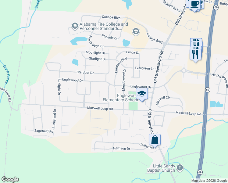 map of restaurants, bars, coffee shops, grocery stores, and more near 10123 Chandlers Crossing in Tuscaloosa