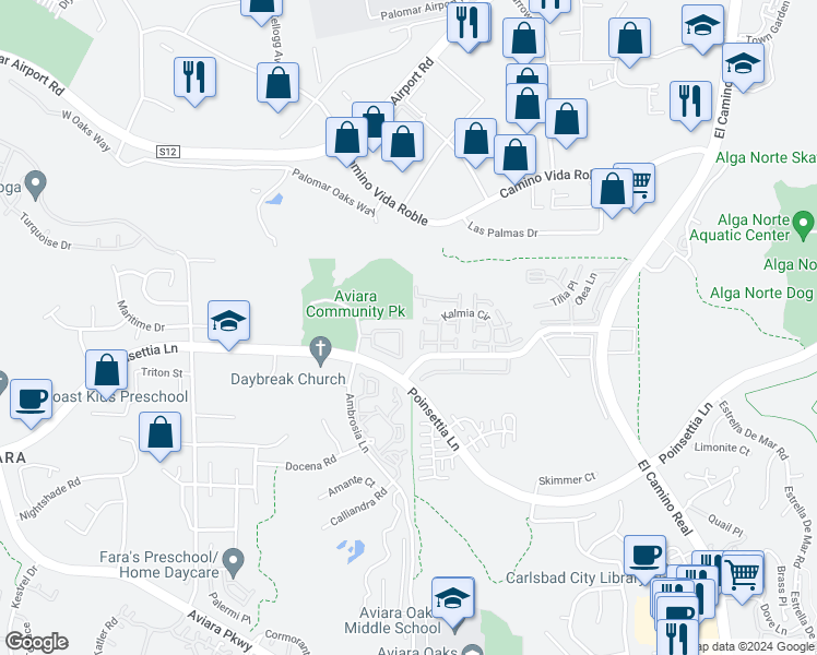 map of restaurants, bars, coffee shops, grocery stores, and more near 6419 Alexandri Circle in Carlsbad