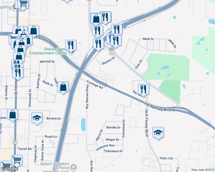 map of restaurants, bars, coffee shops, grocery stores, and more near 6002 Joe Ramsey Boulevard North in Greenville