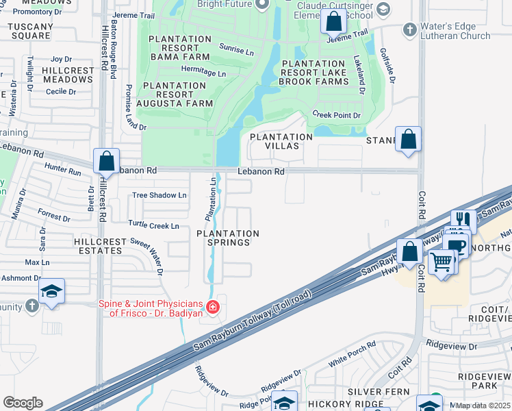 map of restaurants, bars, coffee shops, grocery stores, and more near 4292 Squaw Creek Drive in Frisco