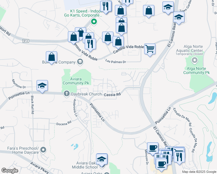 map of restaurants, bars, coffee shops, grocery stores, and more near 1755 Nolina Court in Carlsbad