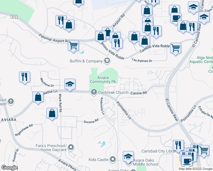 map of restaurants, bars, coffee shops, grocery stores, and more near 6485 Alexandri Circle in Carlsbad