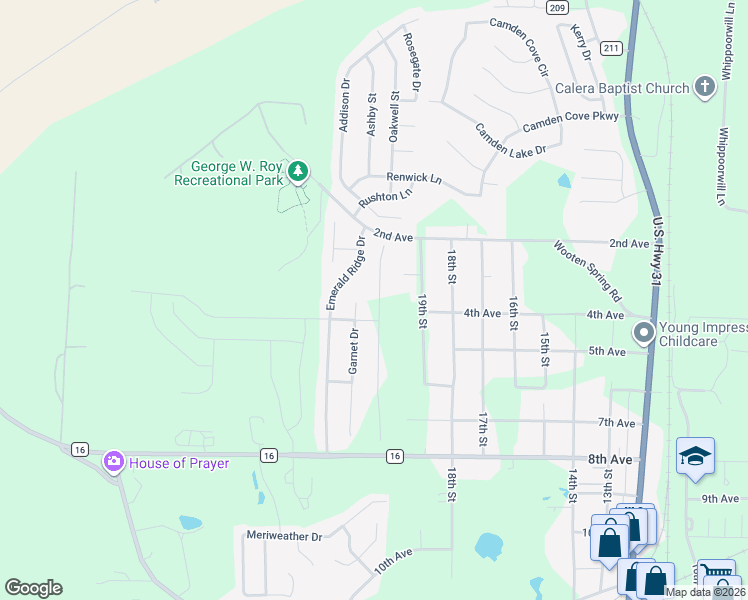 map of restaurants, bars, coffee shops, grocery stores, and more near 1005 Garnet Drive in Calera