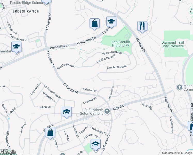 map of restaurants, bars, coffee shops, grocery stores, and more near 2851 Rancho Cortes in Carlsbad