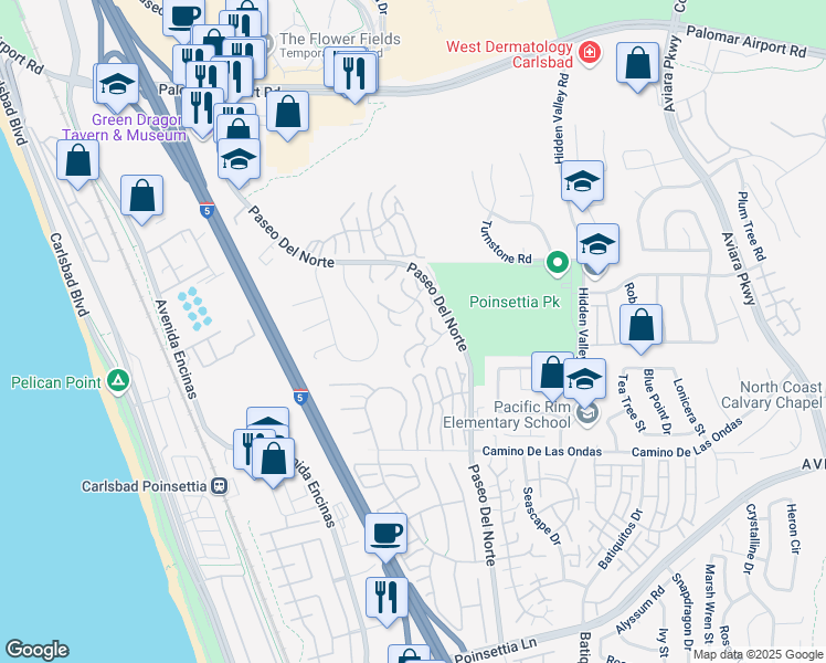 map of restaurants, bars, coffee shops, grocery stores, and more near 911 Caminito Madrigal in Carlsbad