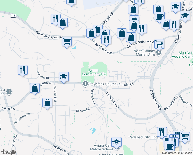 map of restaurants, bars, coffee shops, grocery stores, and more near 6485 Alexandri Circle in Carlsbad