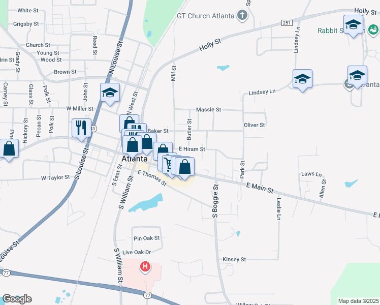 map of restaurants, bars, coffee shops, grocery stores, and more near 502 Hiram Street in Atlanta