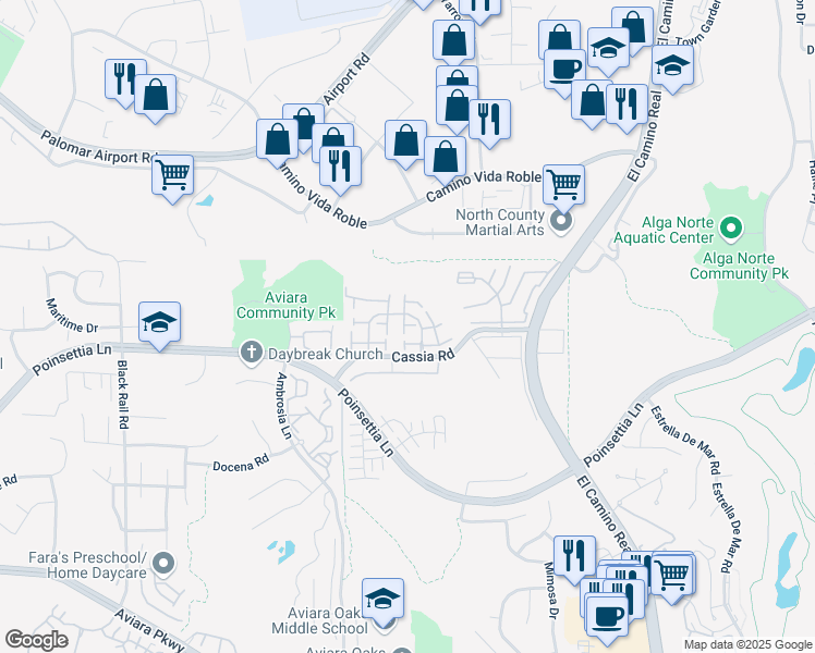 map of restaurants, bars, coffee shops, grocery stores, and more near 1757 Vesper Lane in Carlsbad