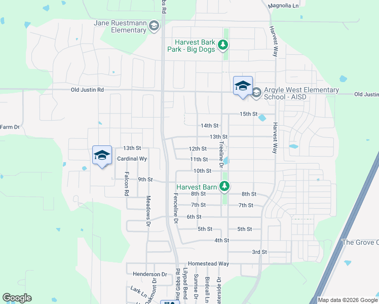map of restaurants, bars, coffee shops, grocery stores, and more near 1448 11th Street in Argyle