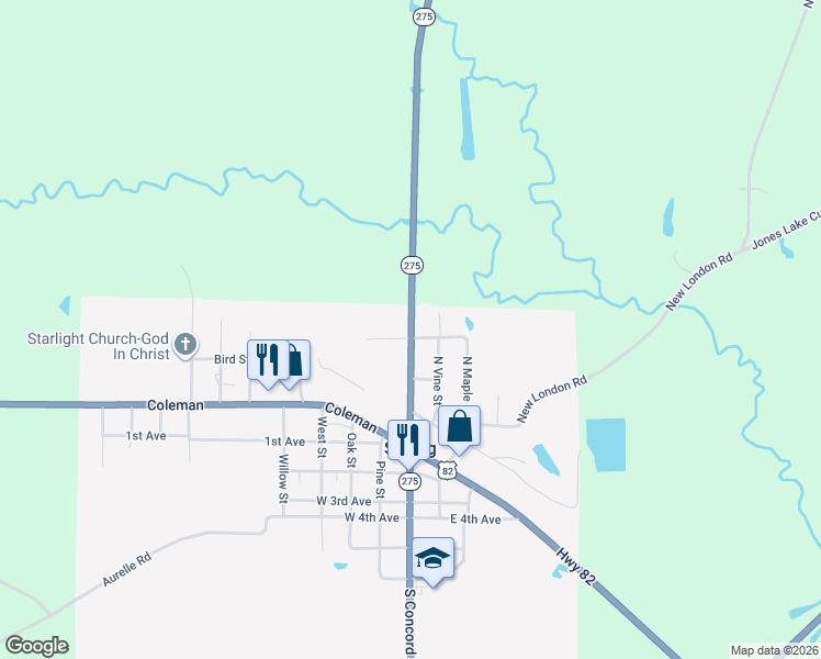 map of restaurants, bars, coffee shops, grocery stores, and more near 327 South Concord in Strong