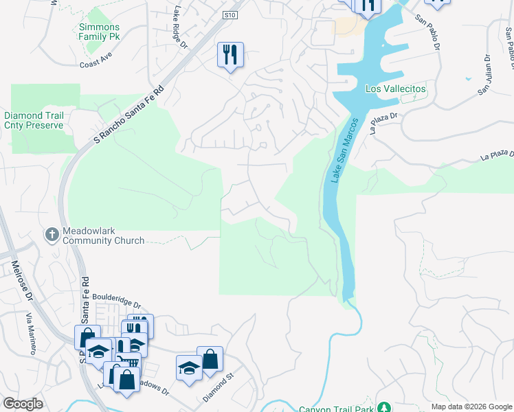 map of restaurants, bars, coffee shops, grocery stores, and more near 982 Camino Del Arroyo Drive in San Marcos