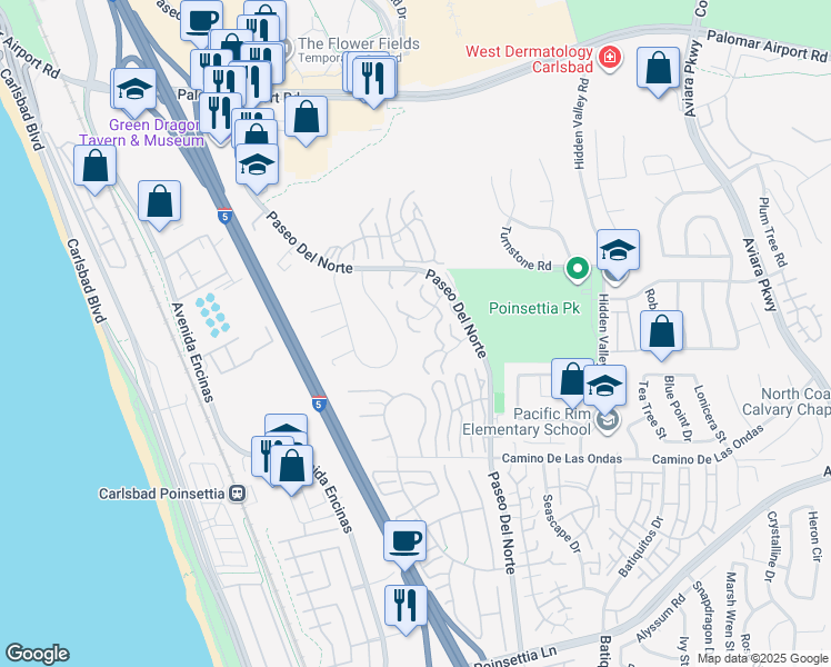 map of restaurants, bars, coffee shops, grocery stores, and more near 901 Caminito Madrigal in Carlsbad