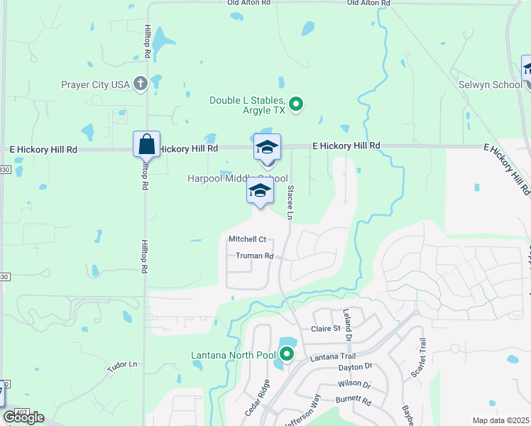 map of restaurants, bars, coffee shops, grocery stores, and more near 9501 Stacee Lane in Argyle