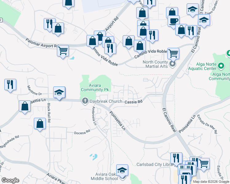map of restaurants, bars, coffee shops, grocery stores, and more near 6431 Kiwi Place in Carlsbad