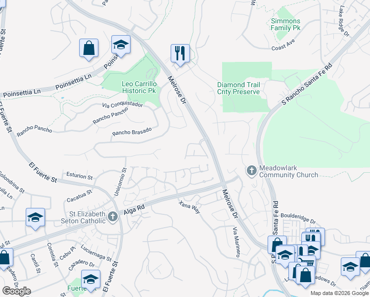 map of restaurants, bars, coffee shops, grocery stores, and more near 6412 Terraza Portico in Carlsbad