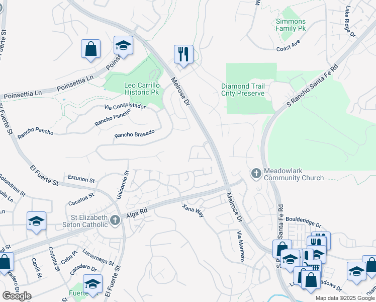 map of restaurants, bars, coffee shops, grocery stores, and more near 6417 Terraza Portico in Carlsbad