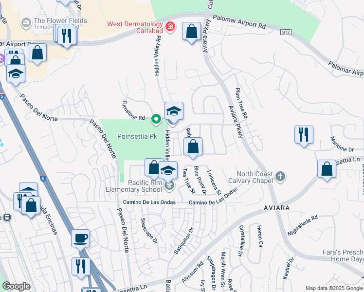 map of restaurants, bars, coffee shops, grocery stores, and more near 6572 Red Knot Street in Carlsbad