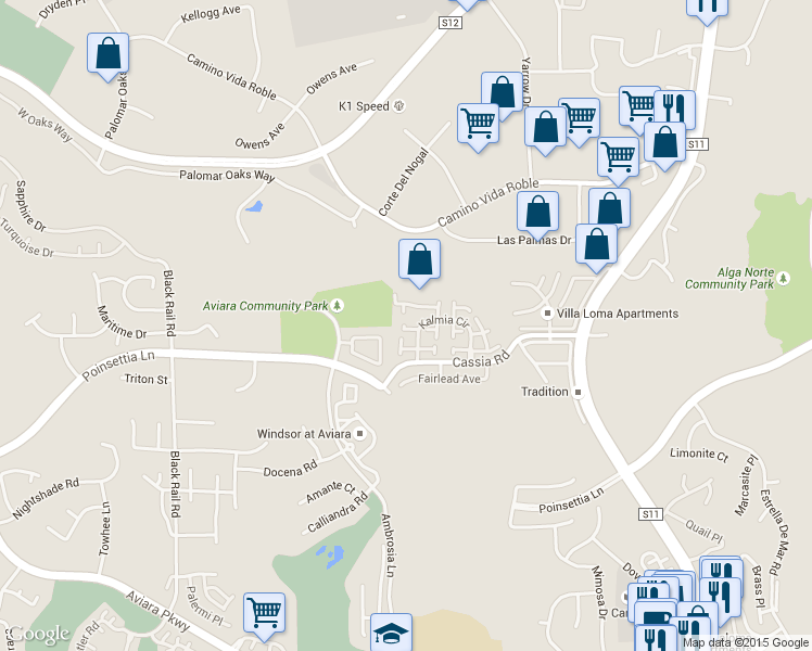 map of restaurants, bars, coffee shops, grocery stores, and more near 6407 Alexandri Circle in Carlsbad