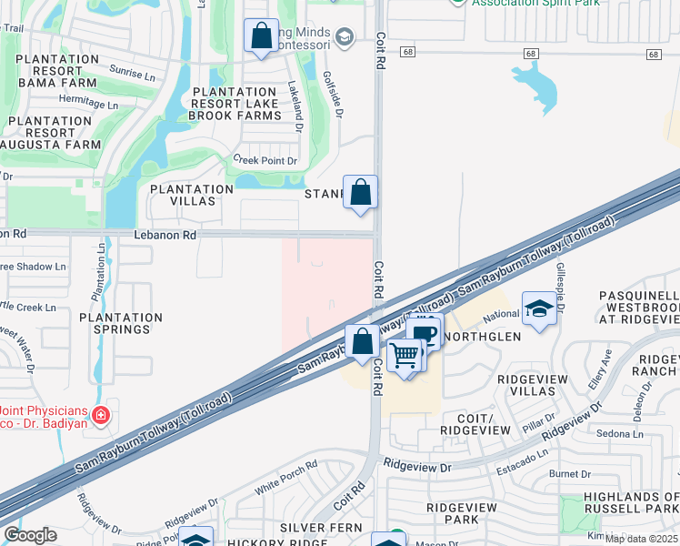 map of restaurants, bars, coffee shops, grocery stores, and more near 4461 Coit Road in Frisco