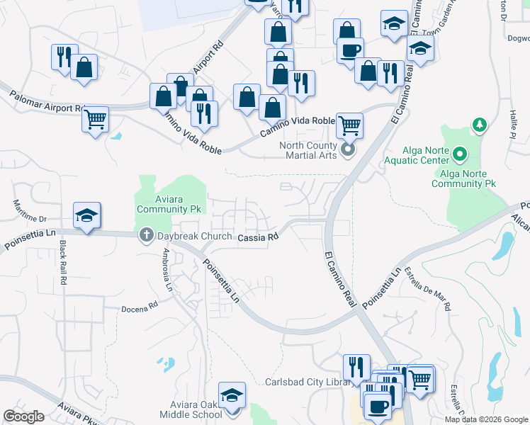 map of restaurants, bars, coffee shops, grocery stores, and more near 1769 Nerine Way in Carlsbad