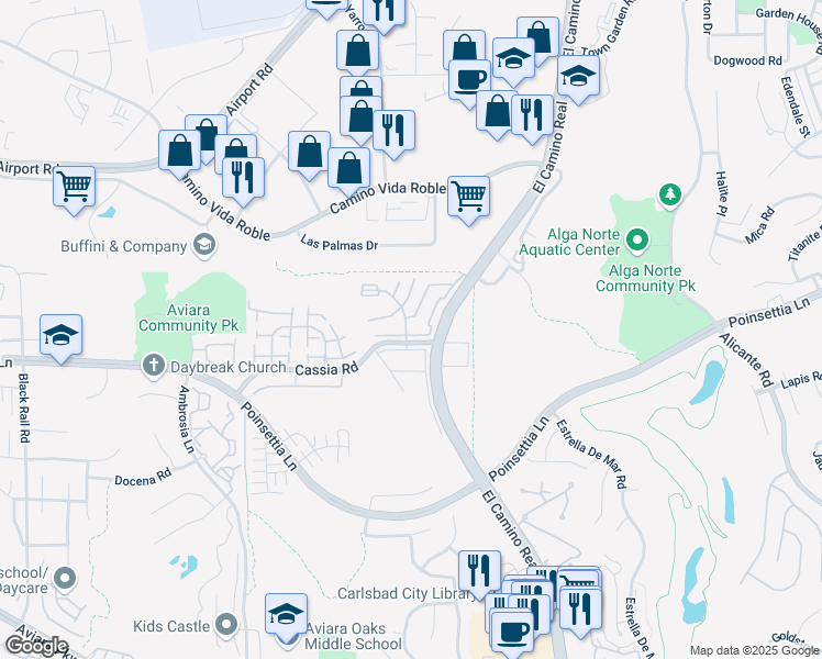 map of restaurants, bars, coffee shops, grocery stores, and more near 1965 Cassia Road in Carlsbad